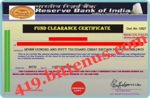 FUND CLEARANCE CERTIFICATE FOR